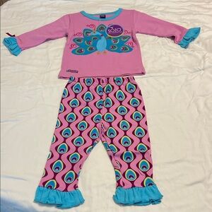 NWT SOZO Kids Pink Pajama Set with Peacock Design